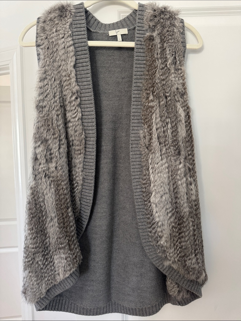 Joie Gray Fur-Trim Knit Vest